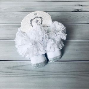 NWT Beau Kid Baby Tutu Silver White Sparkle Socks